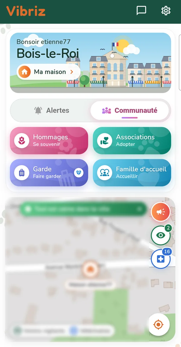 Onglet Communauté : Hommages, Associations, Garde et Famille d'accueil